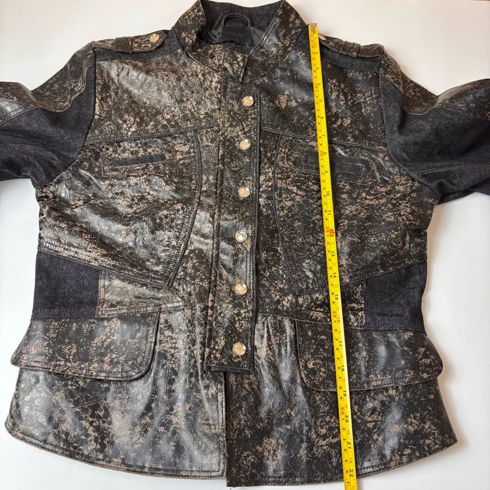 H&D Classic Distressed Leather Denim Moto Jacket Snaps Dressy Casual Biker Large - Picture 14 of 15